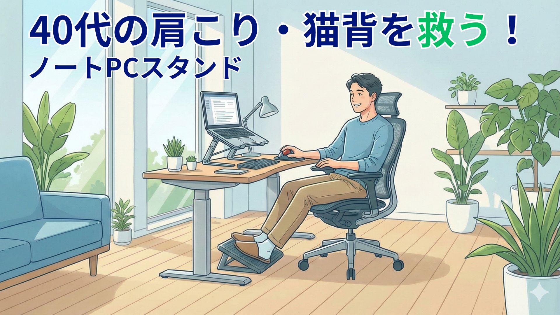 40代 ノートPCスタンド 姿勢改善 使用イメージ