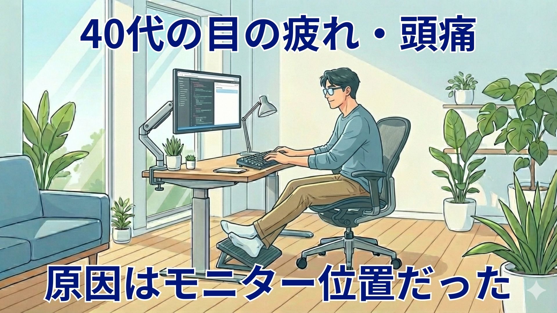 40代在宅ワーカーの目の疲れを防ぐ正しいモニター位置
