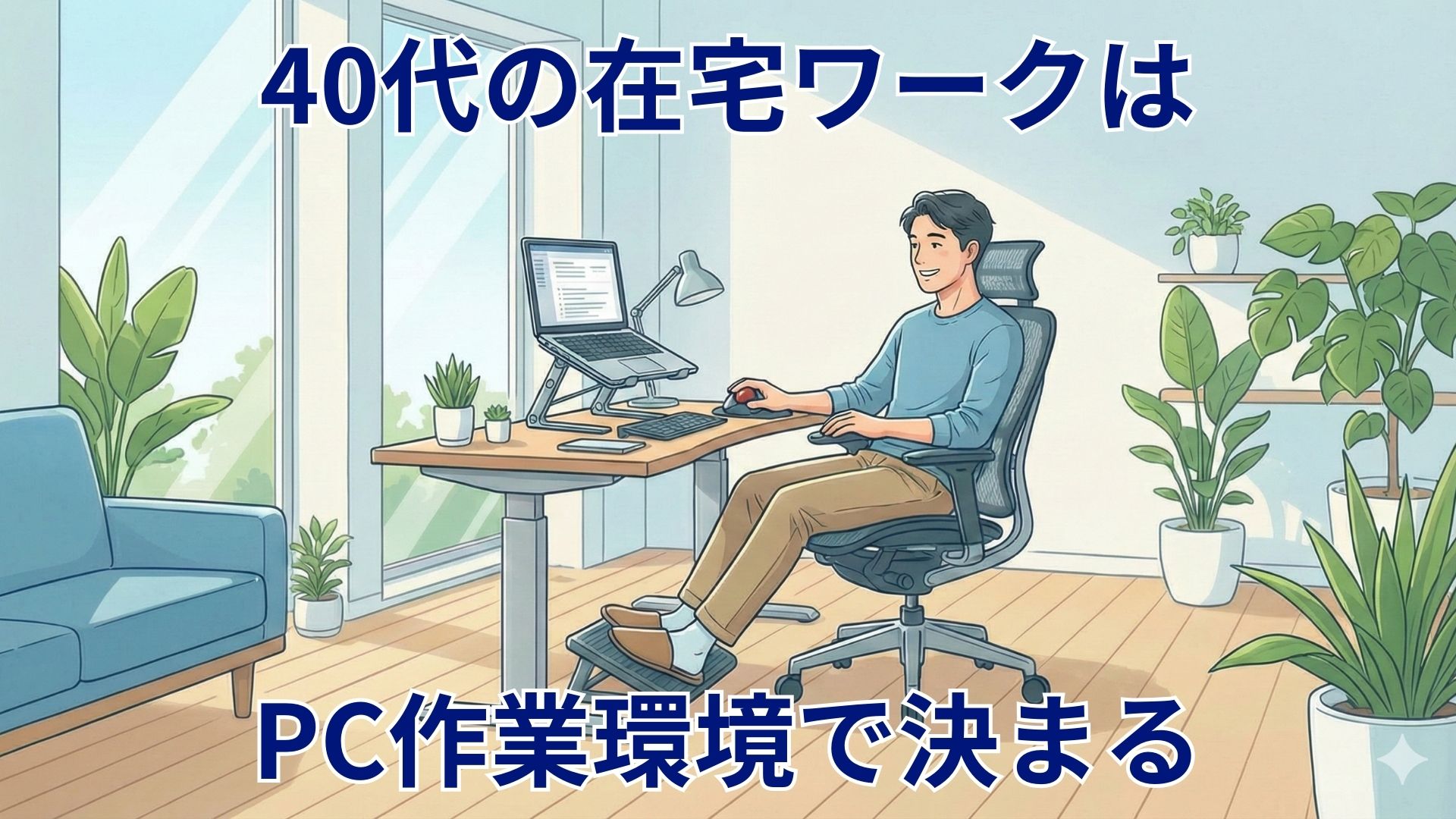 40代在宅ワーカー向けPC作業環境の最適配置イメージ
